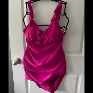 DKNY Ladies Ruffle Tankini